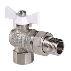 Кран шаровой Valtec угловой с полухозном (американкой) и белой ручкой вн-нар 3/4"