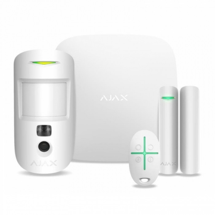 Ajax Комплект охранной сигнализации HDR StarterKit Cam, hub 2, motioncam HDR, doorprotect, spacecontrol, jeweller, беспроводной, белый