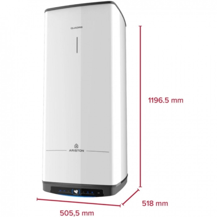 Водонагрівач електр. Ariston QUADRIS 120 WIFI FR EU прямокутний, 120л, 2,4кВт, сух. нагр. елемент, ел. кер-ня, B, Франція, білий
