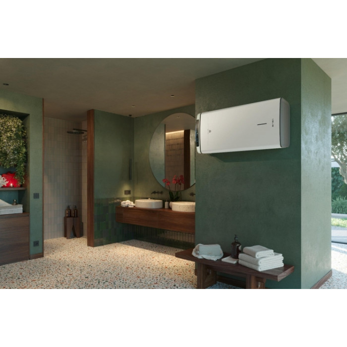 Ariston Водонагрівач електр. плаский слім VELIS PRO DRY WIFI 50 EU, 50л, 2*1,5кВт, сух тен, ун. монтаж, електр. кер-ння, B, Італія, Білий