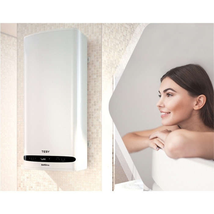 Водонагрівач електр. TESY Bellislimo Cloud плаский GCR 1002722 E31 ECW Wi-Fi, 100л, 2,2кВт, ун. монтаж, електр. кер-ння, B, білий