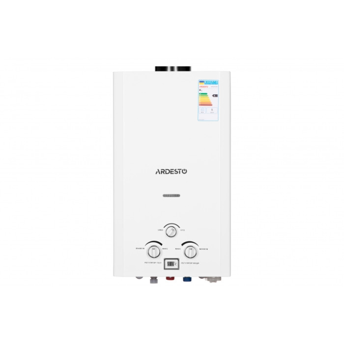 ARDESTO Газовая колонка X1, 10 л/мин., 20 кВт, розжиг от батареек, дисплей, белый