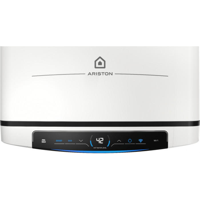 Ariston Водонагрівач електр. плаский слім VELIS PRO DRY WIFI 80 EU, 80л, 2*1,5кВт, сух тен, ун. монтаж, електр. кер-ння, B, Італія, Білий